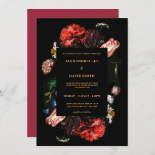 Invitation Moody Dark Red Floral Black Custom Request Mariage