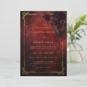 Invitation Moody Dark Romance Wedding Burgundy Gold (Debout devant)