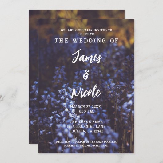 Invitation Moody Dark Russe violet Mariage de champ (Devant / Derrière)