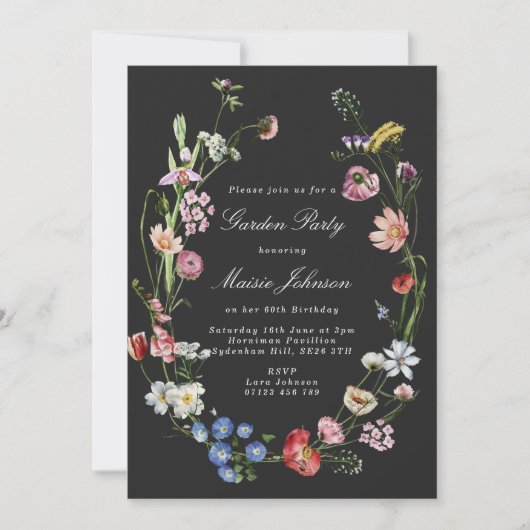 Invitation Moody Dutch Floral Wreath Garden Fête Anniversaire (Devant)