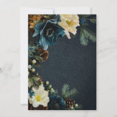 Invitation Moody Elegant Hiver Bleu Floral Pine Mariage (Dos)