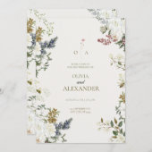 Invitation Moody Evergreen & White Rose Botanical Watercolor  (Devant / Derrière)