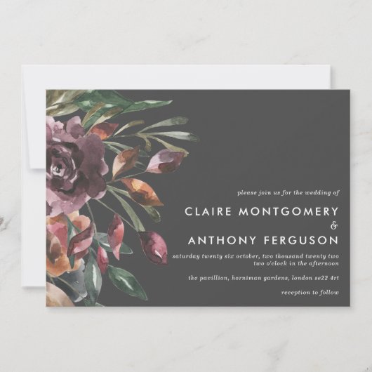 Invitation Moody Fall Floral Burst Mariage (Devant)