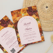 Invitation Moody Fall Floral QR Code Tout en un Mariage