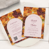 Invitation Moody Fall Floral QR Code Tout en un Mariage