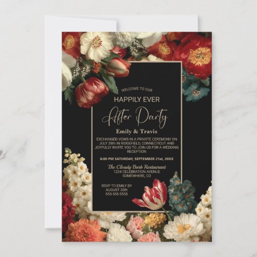 Invitation Moody Floral Black Happily Ever After Party (Devant)