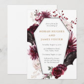 Invitation Moody Floral Bourgogne et Mariage d'Halloween noir (Devant / Derrière)