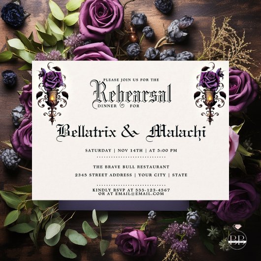 Invitation Moody Floral Goth Deep Amethyst Purple Rose