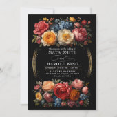 Invitation Moody Floral Noir Botanique Baroque Mariage (Devant)