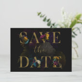 Invitation Moody Floral Noir Mariage Monogramme Enregistrer L (Debout devant)