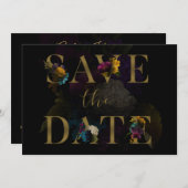 Invitation Moody Floral Noir Mariage Monogramme Enregistrer L (Devant / Derrière)