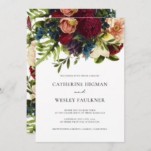 Invitation Moody Floral Photo Mariage Bourgogne