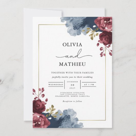 Invitation Moody Floral Romance Mariage (Devant)
