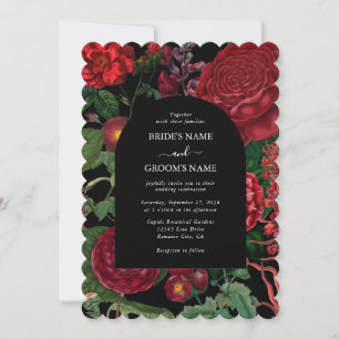 Invitation Moody Florals Arc Noir Bourgogne Rouge Mariage