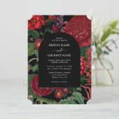 Invitation Moody Florals Arc Noir Bourgogne Rouge Mariage (Debout devant)