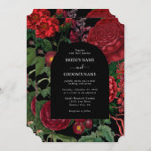 Invitation Moody Florals Arc Noir Bourgogne Rouge Mariage (Devant / Derrière)