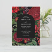 Invitation Moody Florals Arc Noir Bourgogne Rouge Mariage (Debout devant)