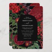 Invitation Moody Florals Arc Noir Bourgogne Rouge Mariage (Devant / Derrière)