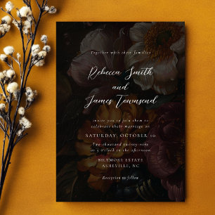Invitation Moody Florals Dark Botanical Calligraphy Mariage