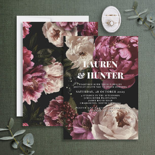 Invitation Moody foncé Bourgogne Blush Floral Mariage