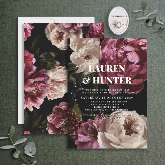 Invitation Moody foncé Bourgogne Blush Floral Mariage