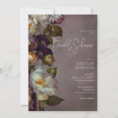 Invitation Moody foncé Bourgogne & Fête des mariées florale c (Devant)
