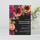 Invitation Moody foncé Bourgogne jaune Floral Boho Noir (Debout devant)
