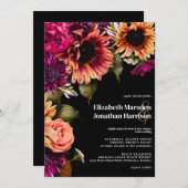 Invitation Moody foncé Bourgogne jaune Floral Boho Noir (Devant / Derrière)