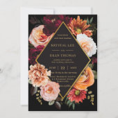 Invitation Moody foncé Bourgogne Orange rouille Mariage flora (Devant)