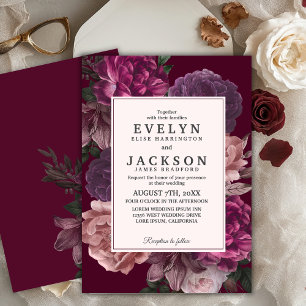 Invitation Moody foncé Cascade florale automne hiver Mariage 