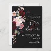 Invitation Moody foncé élégant Floral noir Bourgogne Mariage (Devant)