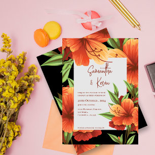 Invitation Moody foncé Elégant Mariage Floral Orange