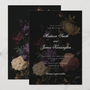 Invitation Moody foncé Floral Romantique Black Peony Mariage