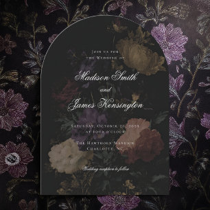 Invitation Moody foncé Floral Romantique Black Peony Mariage
