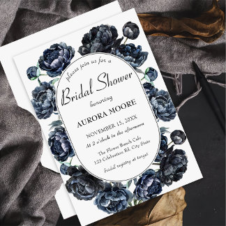 Invitation Moody foncé gothique bleu Fête des mariées florale