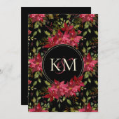 Invitation Moody foncé Mariage Claret Red Poinsettia Monogram (Devant / Derrière)