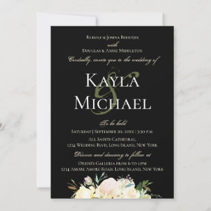 Invitation Moody foncé Mariage Monogramme Rose blanche