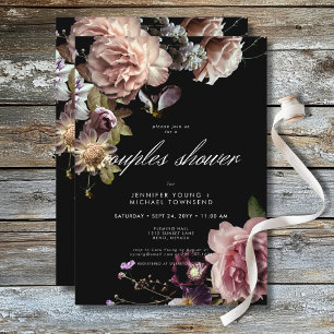 Invitation Moody foncé Pastel Opulent Floral Couples Douche