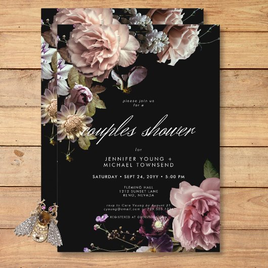 Invitation Moody foncé Pastel Opulent Floral Couples Douche