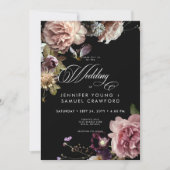 Invitation Moody foncé Pastel Opulent Floral Mariage noir (Devant)