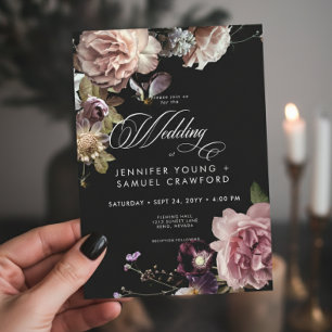 Invitation Moody foncé Pastel Opulent Floral Mariage noir
