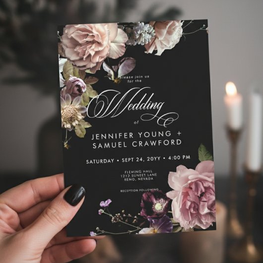 Invitation Moody foncé Pastel Opulent Floral Mariage noir