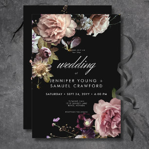 Invitation Moody foncé Pastel Opulent Floral Mariage noir