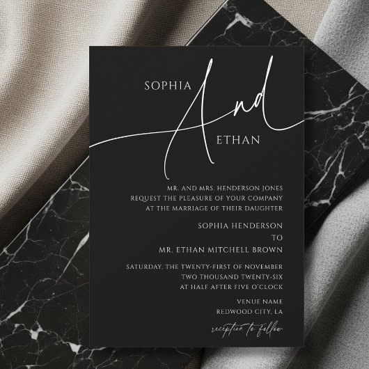 Invitation Moody foncé romantique Mariage officiel noir