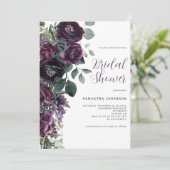 Invitation Moody foncé violet Fête des mariées florale (Debout devant)