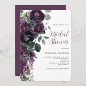 Invitation Moody foncé violet Fête des mariées florale (Devant / Derrière)