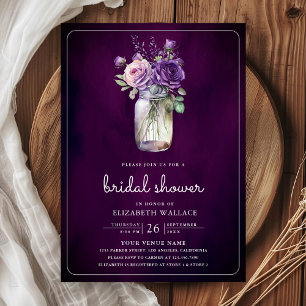 Invitation Moody foncé violet Fête des mariées Mason Jar