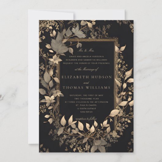 Invitation Moody Forest Botanical Classic Gold Patina Mariage (Devant)