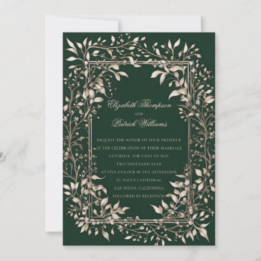 Invitation Moody Forest Botanical Emerald Classic Mariage (Devant)