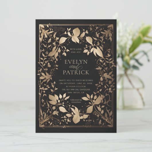 Invitation Moody Forest Botanical Moderne Mariage d'or classi (Debout devant)